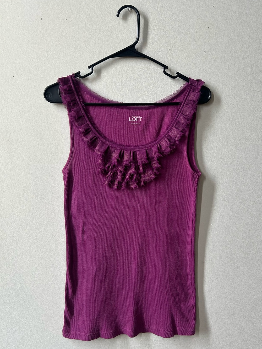 LOFT Cotton Plum Ruffle-Trim Sleeveless Tank